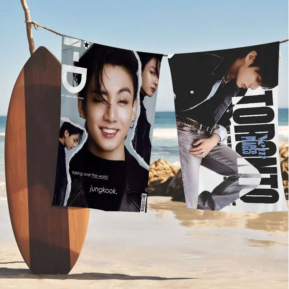 J-Jung K-Kook مناشف الشاطئ الكبيرة المصنوعة من الألياف الدقيقة، منشفة سريعة الجفاف، مناشف الشاطئ الرملي، منشفة حمام السباحة للسفر، حمام السباحة، اليوغا #1