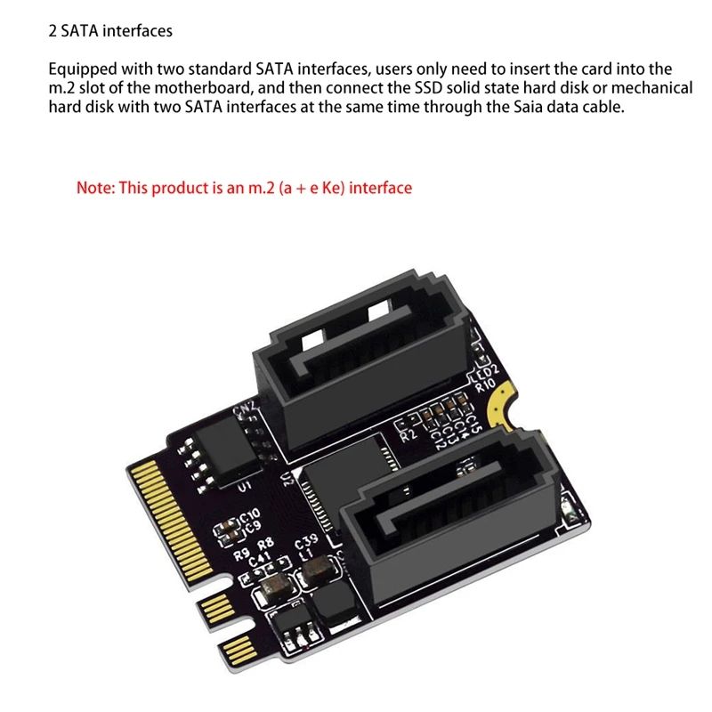 Tarjeta elevadora M.2 a SATA3.0, llave de tarjeta de expansión A + E Wifi M.2 a tarjeta adaptadora SATA, unidad gratuita JMB582