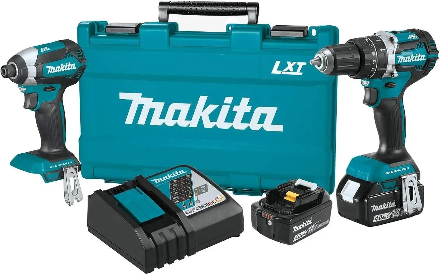 Makita XT269M 18V LXT Lithium-Ion Brushless Cordless 2-Pc. Combo Kit (4.0Ah), Blue