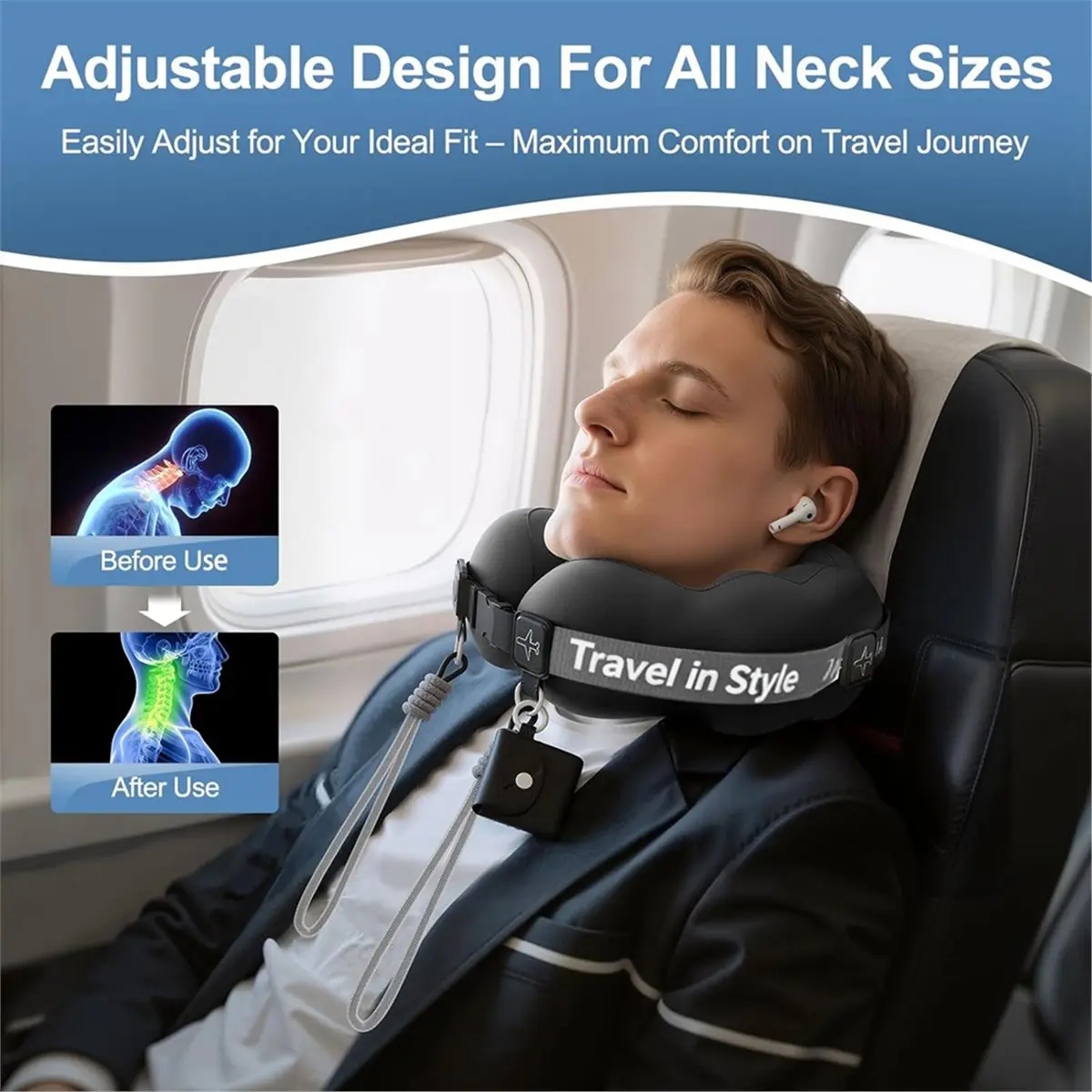 2026 New Tool Travel Neck Pillow for Airplane, Super Soft Neck Support Travel Pillow - Light and Stylish Convertible Style