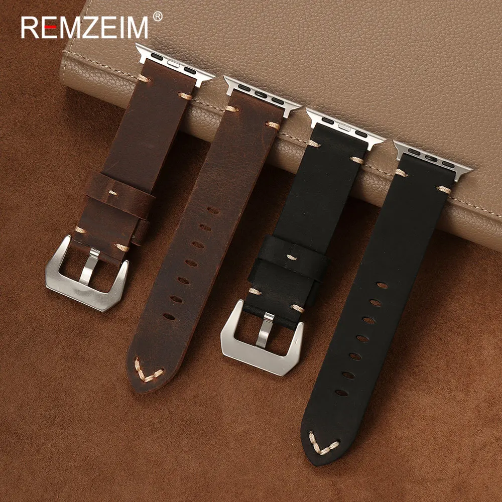 Extra dickes Herren-Uhrenarmband aus Crazy-Horse-Leder für iWatch 38-49mm, passend für Apple Watch Series 1-11, Ultra, SE und alle Modelle.
