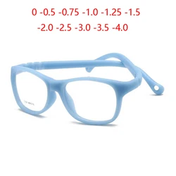 Safety Silicone Square Kids Glasses Children Boy Girls Computer Prescription Eyeglasses  3-12 years -0.5 -0.75 -1.0 To -4.0