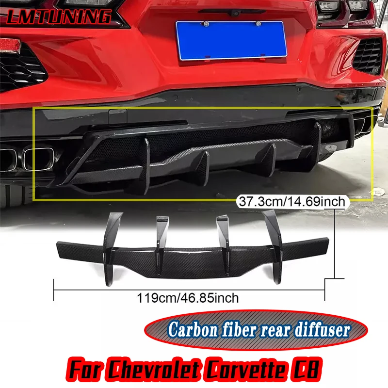 

Диффузор для заднего бампера Chevrolet Corvette C8 Stingray из натурального углеродного волокна, губа, задний бампер, комплект для тела, спойлер, автозапчасти, аксессуары