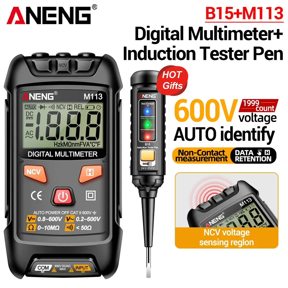 

ANENG M113 Mini Digital Multimeter AC/DC Voltage Meter 1999 Counts Multimetro Ohm NCV Electricity Tools Measuring Instruments