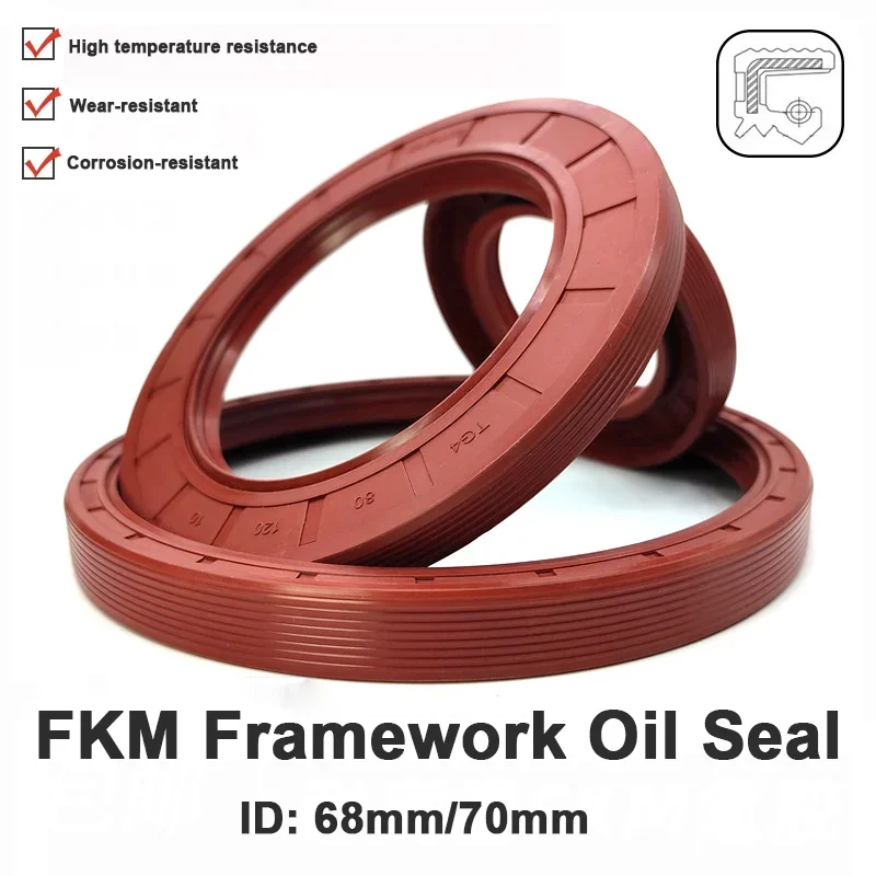 1Pcs ID 68mm 70mm FKM TC/FB/TG4 Skeleton Oil Seal OD 80/82/85/88/90/92/95/100-125mm Height 8/10/12/13mm Fluorine Rubber Oil Seal