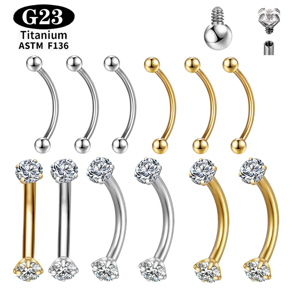1/5 Stück ASTM F136 Titan Innengewinde Augenbrauenpiercing Rook Gebogene Barbell-Set Augenbrauen Tragus Lippenringe – Detail 1