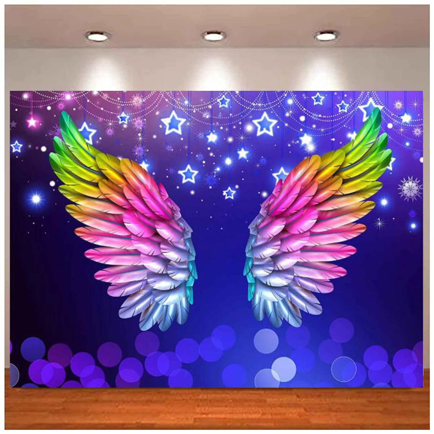 Colorful Wings Photography Backdrop Blue Bokeh Stars Costume Party Decoration Background Photo Studio Props Banner Poster