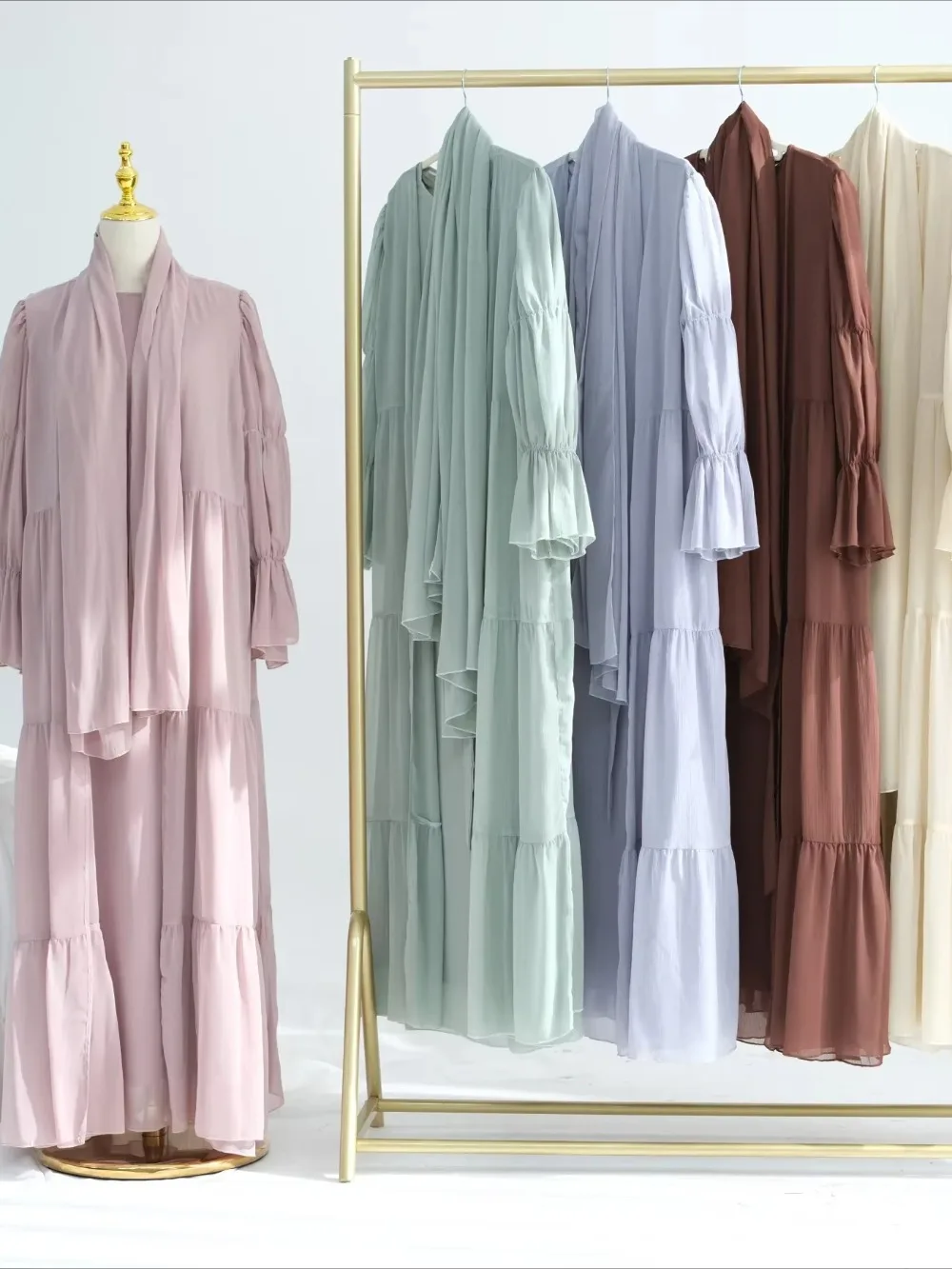 ผู้หญิง Abaya ชุด 2 ชิ้นชุดมุสลิม Abayas ชีฟอง Jalabiya Hijab Lace Up Ramadan โมร็อกโกดูไบ Kaftan Vestidos ยาว Robe ชุด
