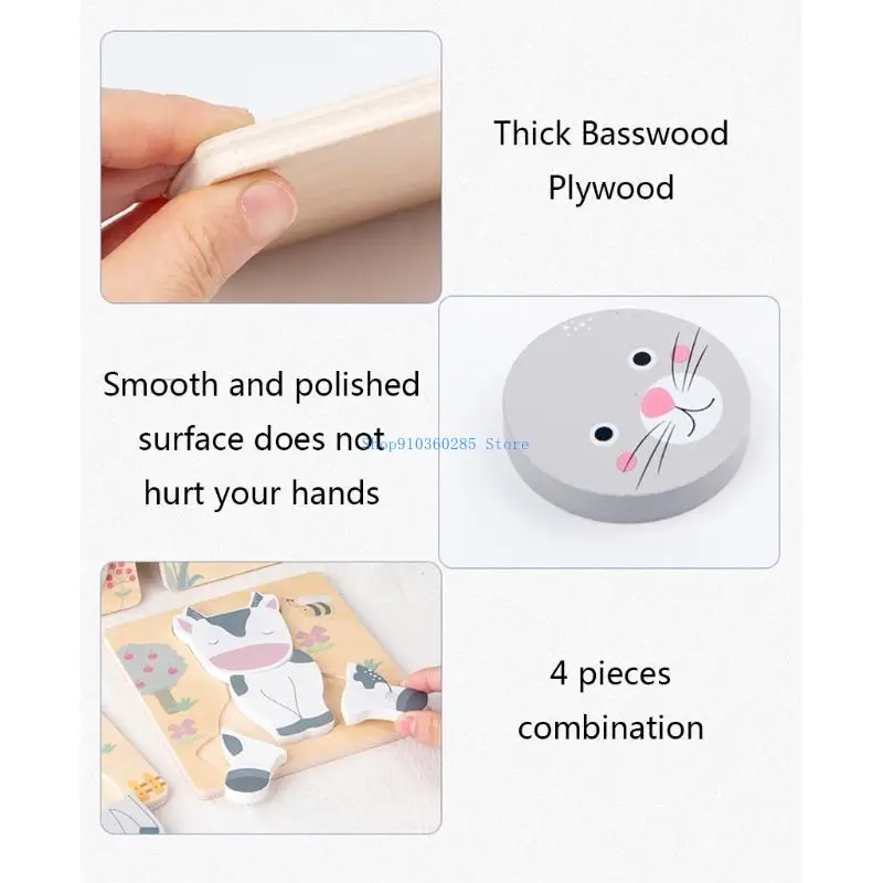 Animali da cartone animato K9FF forma il gioco puzzle in legno blocca giocattolo educativo per i bambini