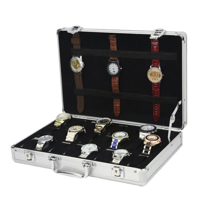 VANSIHO Promotion Silver Color Aluminum Alloy Watch  Storage Box With Clock 6/12/24 Slots Collection Gift Boxes