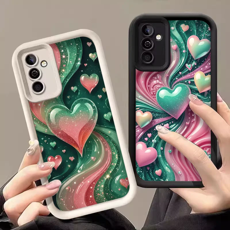 Stylish Colorful Crystal Heart Pattern Phone Case for Samsung Galaxy A55 A54 A53 A52 A71 A51 A06 A16 A36 A14 5G Soft Cover Shell