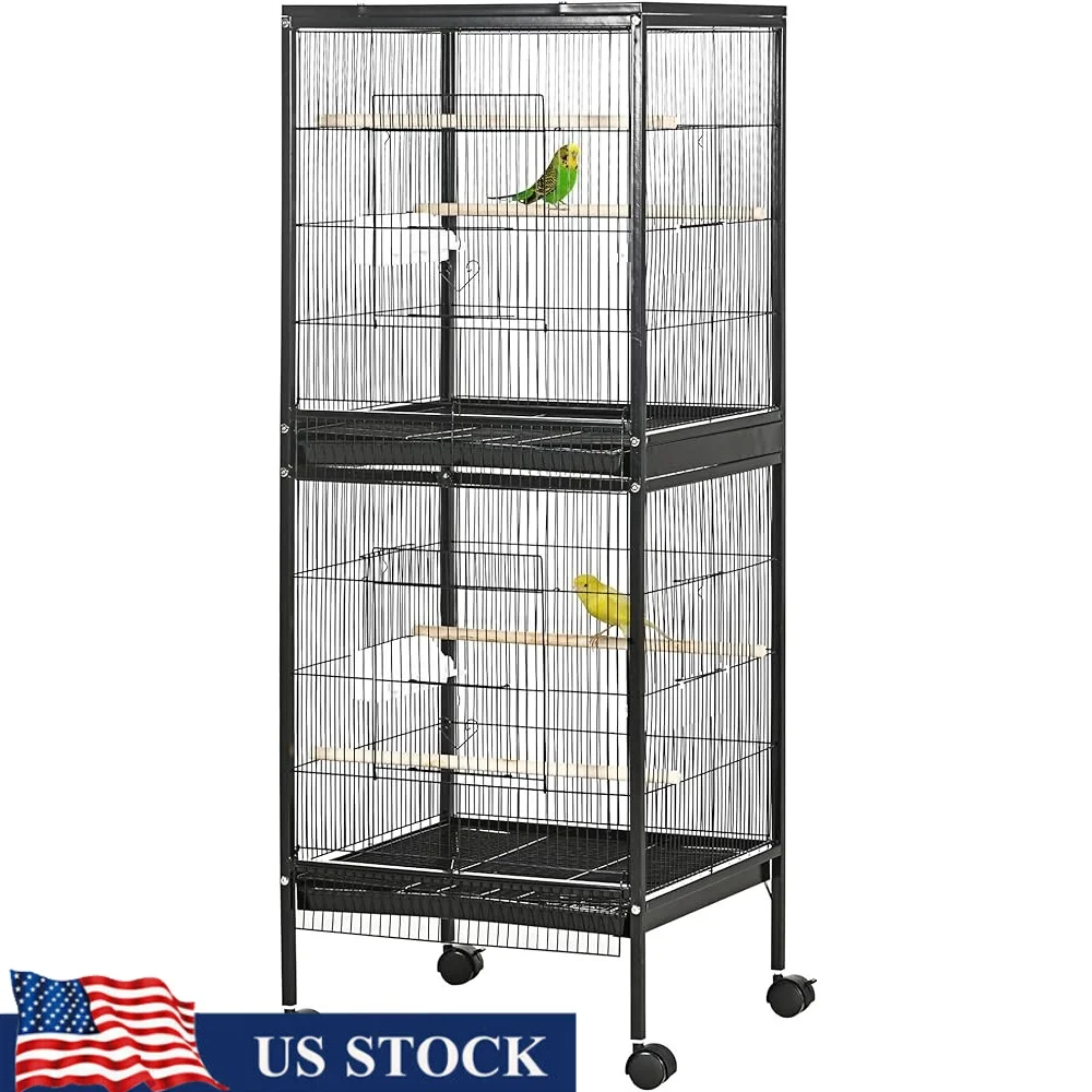 

Large Bird Cage Indoor Aviary with Four Doors Easy Clean Portable Rolling Design Budgie Finch Conure
