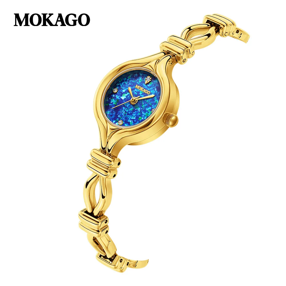 MOKAGO M8155 2025 New Beimu Dial Women's Premium Watch Gold Blue Contrast Retro Elegant 3ATM Waterproof Stone Watch