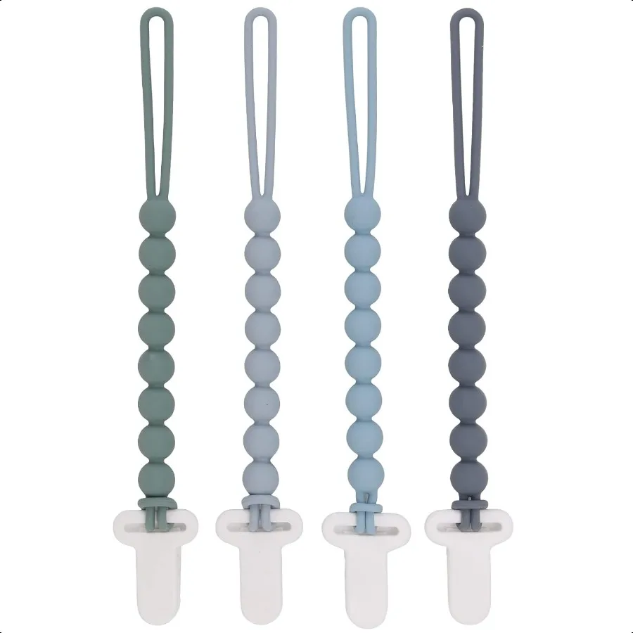 

4Pack Silicone Pacifier Clips with OnePiece Beads for Baby Boys and Girls Flexible and RustFree Holders for Teething Relief and