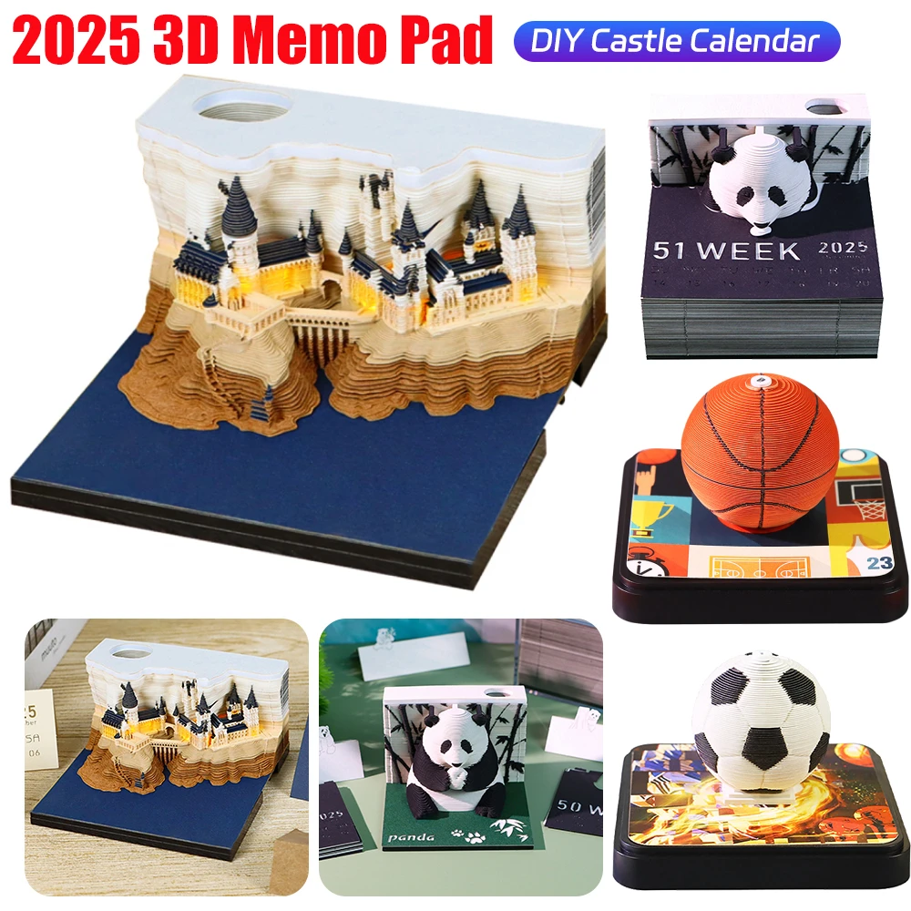 Magic Castle 3D Notepad 2025 Calendar Memo Pad Block Notes Hary Design Note Paper Stationery Accessories Novelty Gift With Light