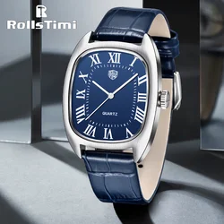 Rollstimi 2024 New Men Watches Luxury Quartz Watch Men Mechanical Second Hand Japan VH31 Wristwatch Stainless steel Tonneau Case