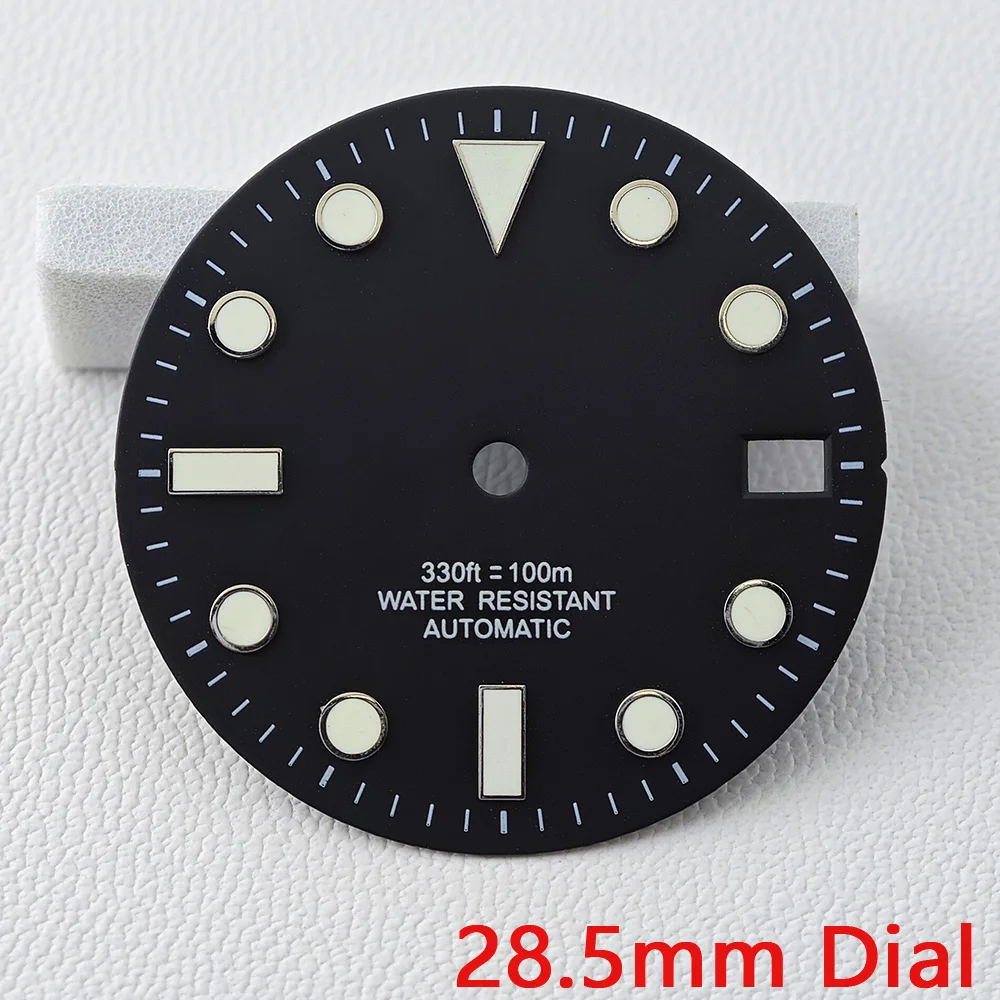 28.5MM Single Calendar Watch Black Dial Blue Luminous Dial for N H35/NH36 Movement Accessories Watch Parts For Wristwatches