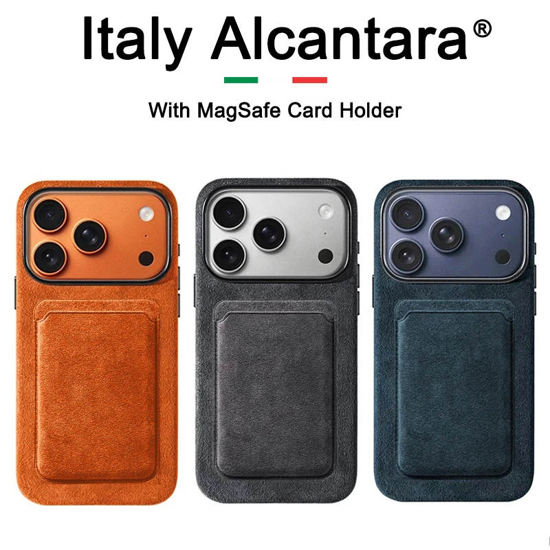 

Italian Alcantara Case for IPhone 17 Pro Max 17Pro with MagSafe Wallet Camera Button Magnetic Cover Orange Blue Protective Case