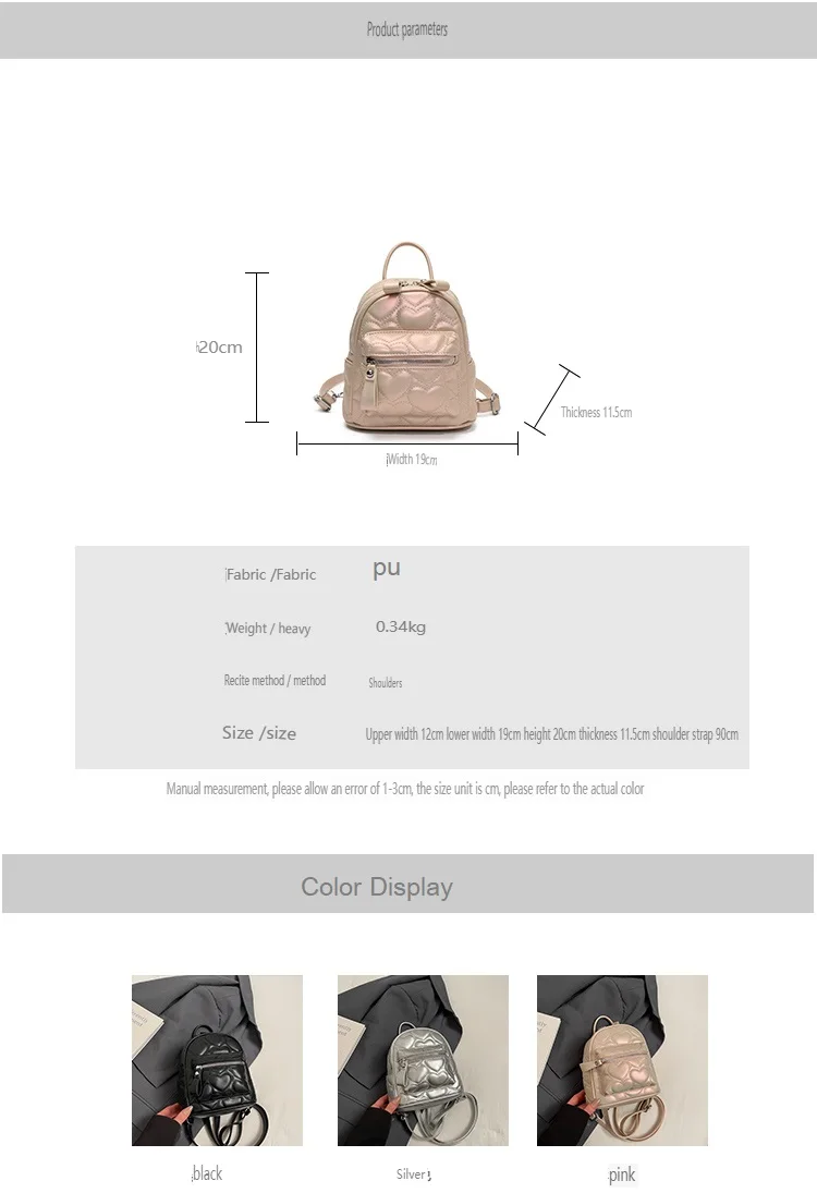 Neuer, modischer silberner Rucksack für Damen, vielseitig einsetzbar, mit Herzmuster, ideal als Schultasche für Schülerinnen, trendiger Reise- und Einkaufsrucksack für Mädchen. – Detail 2