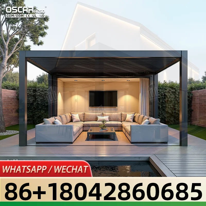Large Aluminium Bioclimatic Louvered Pergola Sun Shade Waterproof Windproof for Balcony Outdoor Spaces Nature inspired pergola