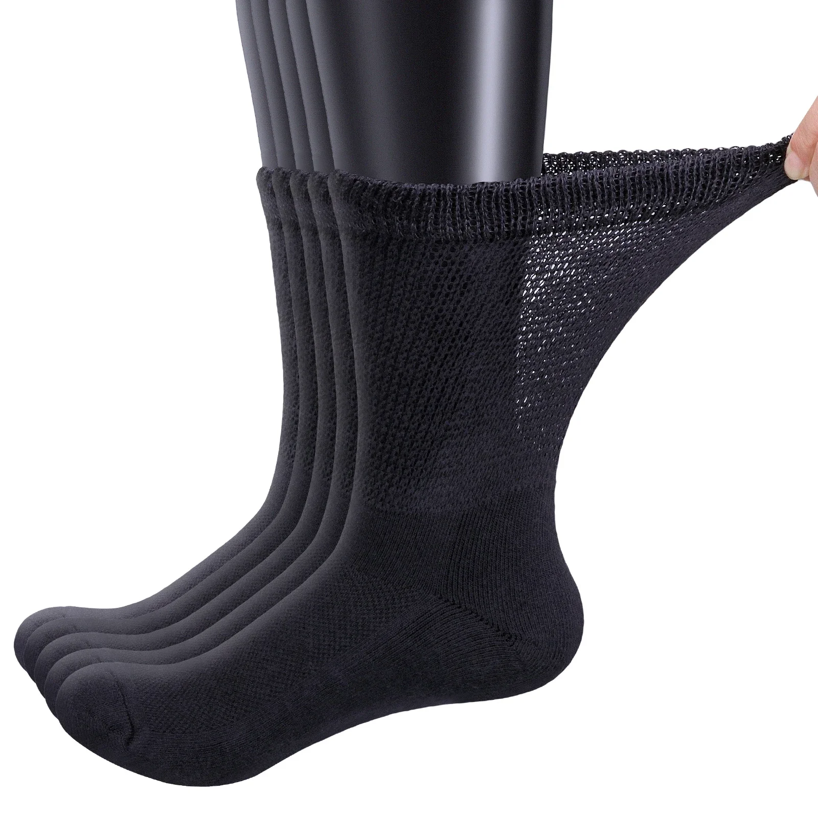 YUEDGE Diabetic Socks Breathable Bamboo Comfort Cushioned Sole Elastic Free Non-Binding Loose Socks for Diabetes, 5 Pairs