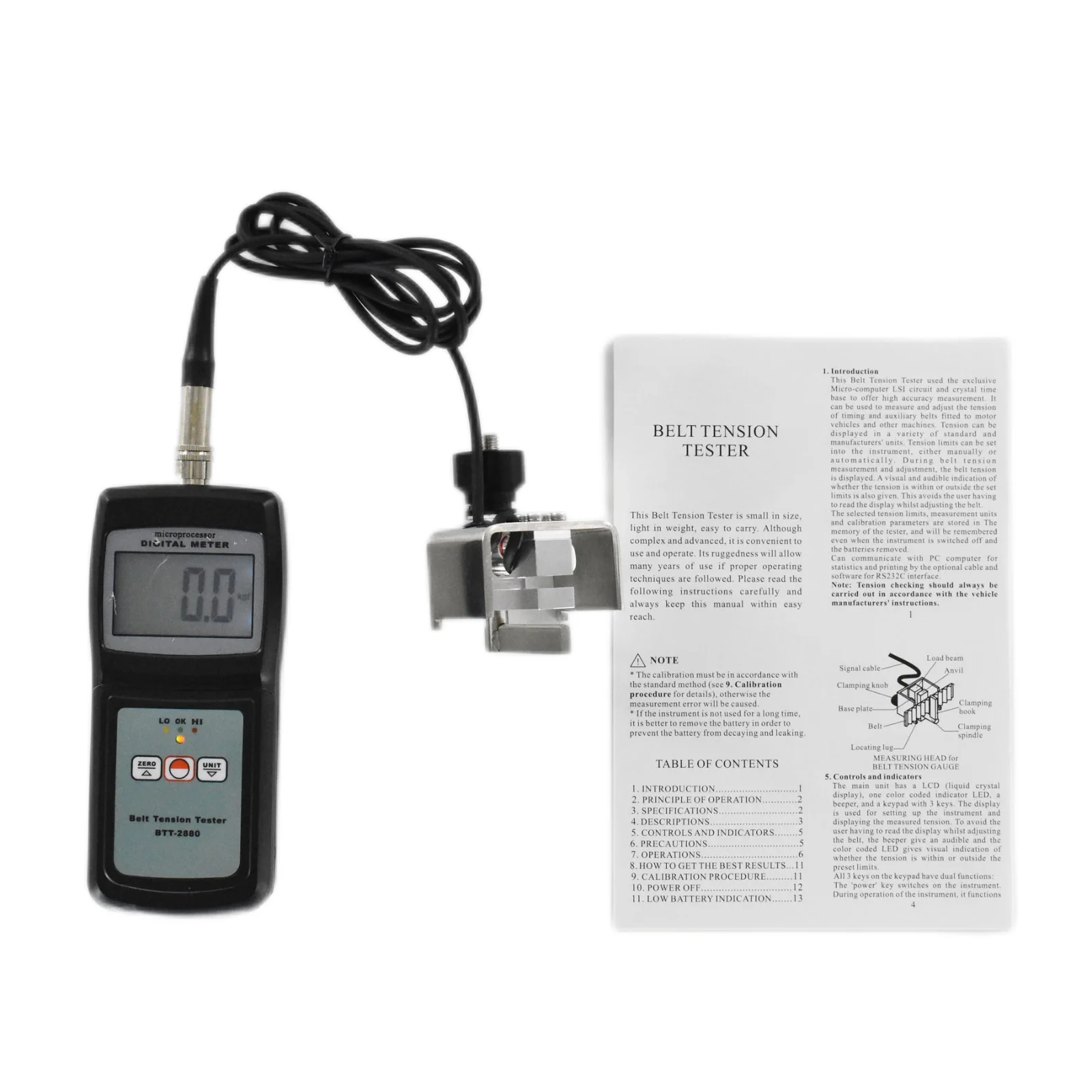 BTT-2880 Digital Belt Tension Meter with Software Motor Vehicles Belt Tension Tester 0-750N 0-120lb 0-77Kg 0-114Seems