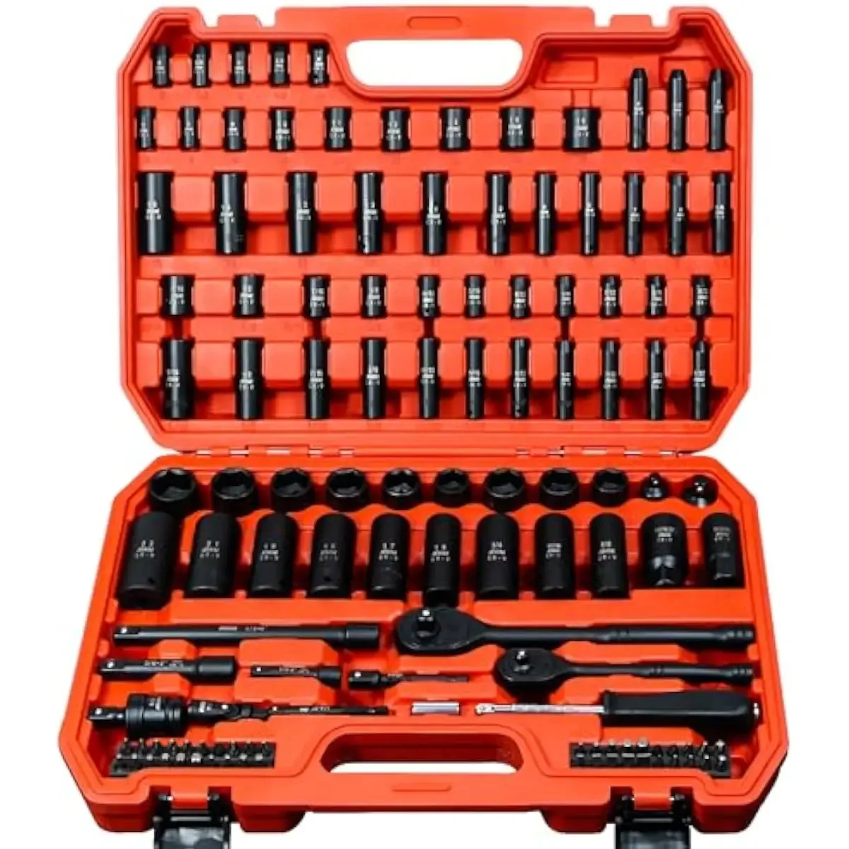 123-Piece Professional-Grade Impact Socket Kit Featuring 1/4-Inch and 3/8-Inch Drives, 6-Point Deep/Shallow Sockets in Metric 4–