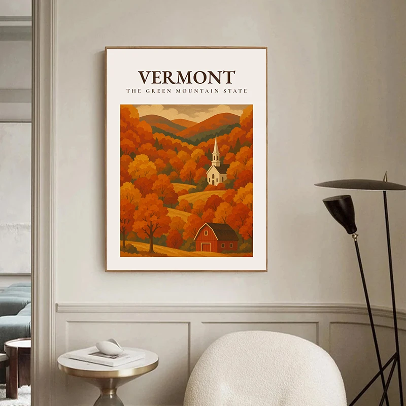 الولايات الرجعية الخريف المشهد الملصقات الحديثة يطبع قماش اللوحة Vintage الخريف صور فنية للجدران ديكور غرفة المعيشة المنزلي