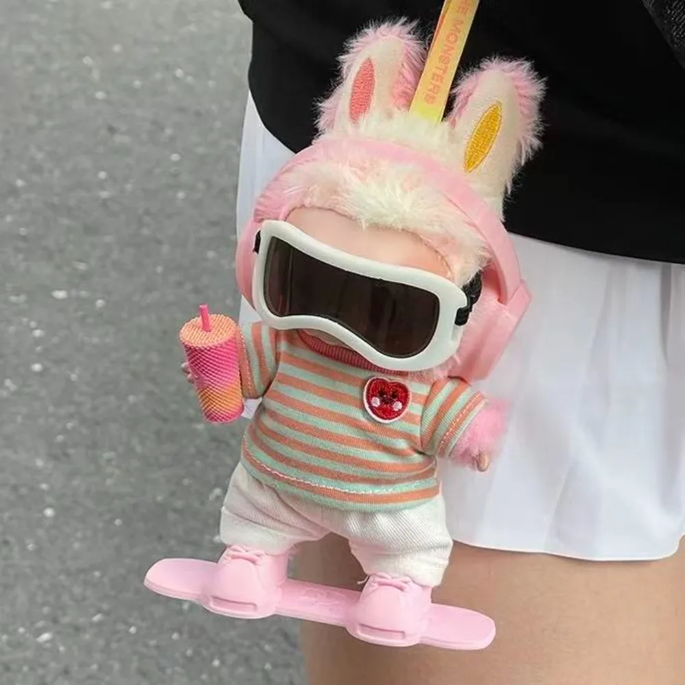 

15/17cm Vintage Trench Coat Skateboard Ski Board for labubu 3.0 Doll Ski clothing set for Ropa Labubu Dolls Clothing Accessories