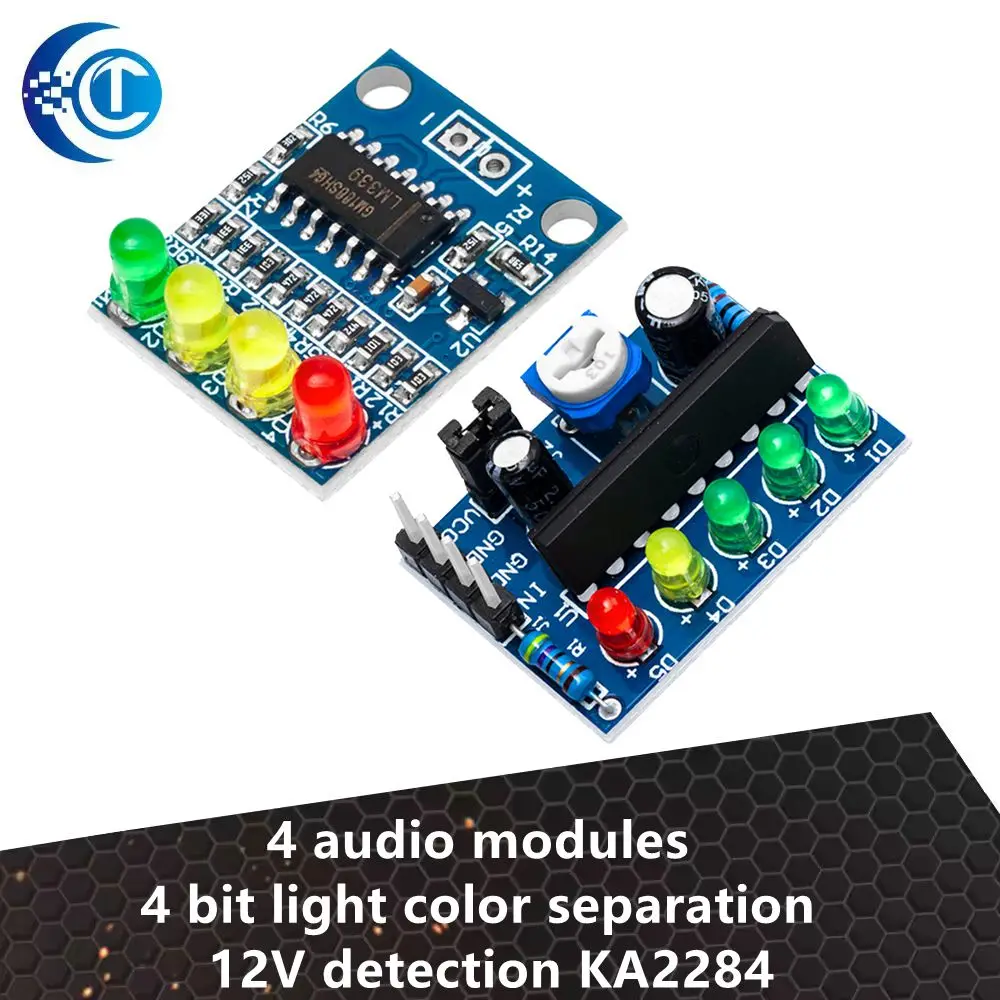 4 - Módulo de audio de nivel de indicador de batería y alimentación LED de segmentos. Separación de color de luz de 4 dígitos, detección de 12 V KA2284