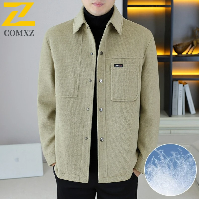COMXZ Luxury Mens Down Jacket Lightweight Notch Collar Commute Office Puffer Jackets Leisure Business Warm Winter Woolen Coat
