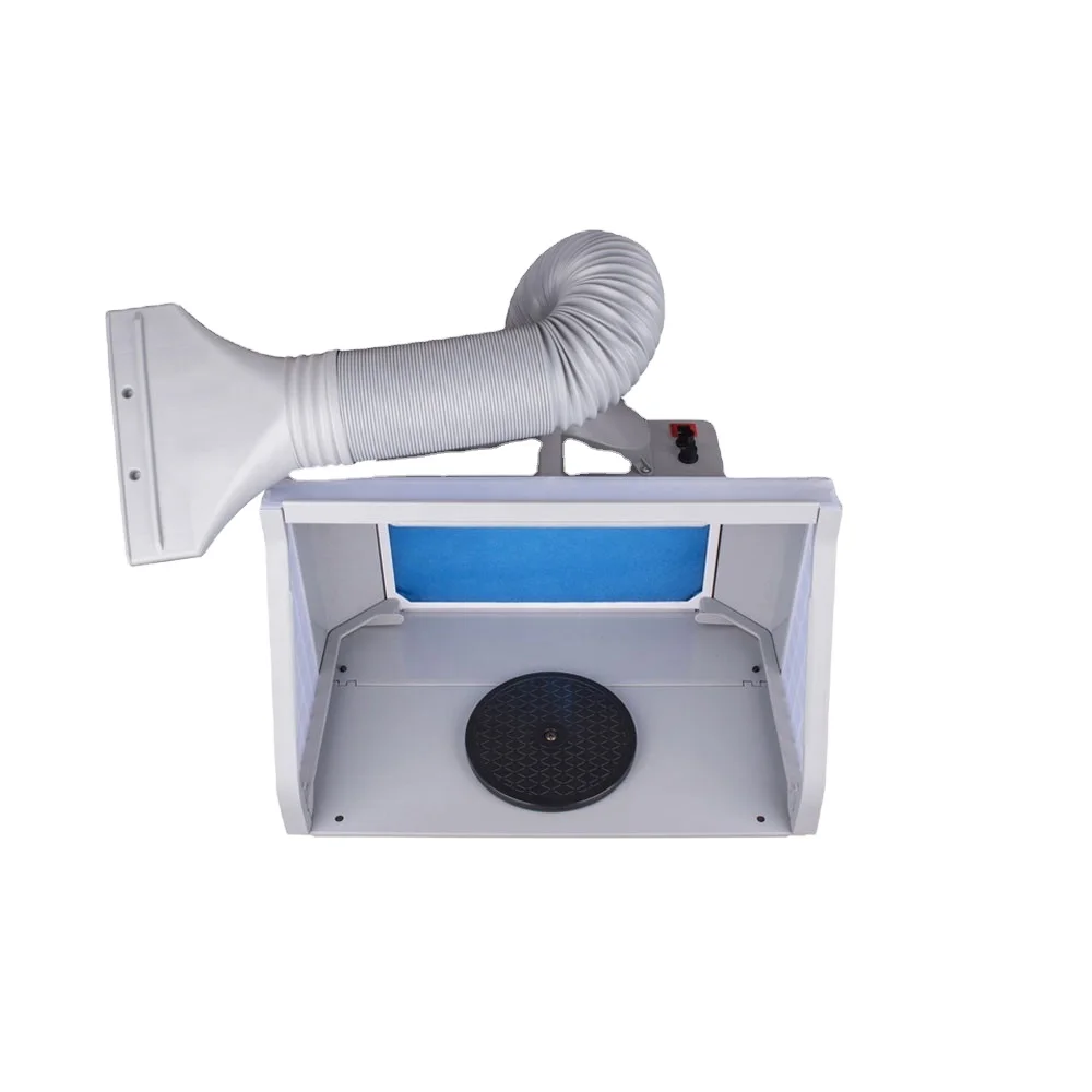 HS-E550BLK Portable Airbrush Paint Spray Booth Kit With 3 LED Lights Turn Table and Filter Hose for Model Cake Craft