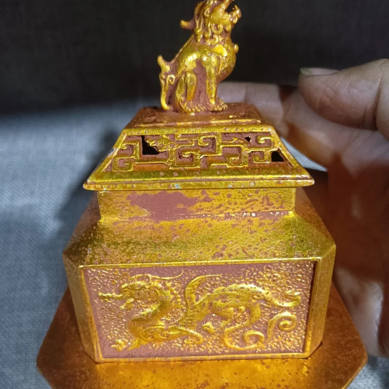 Brass Incense Burner, Chinese Style Home Office Aromatherapy Burner, Retro Finish, Four Divine Beasts, Square Incense Burner, Me