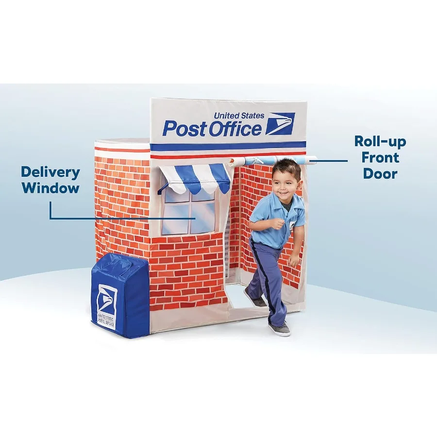 키드 트랙스 USPS 플레이 텐트 (텐트 하우스용), 앞뒤 개방형 대형 우편함, 휴대용 케이스 포함 우편 트럭