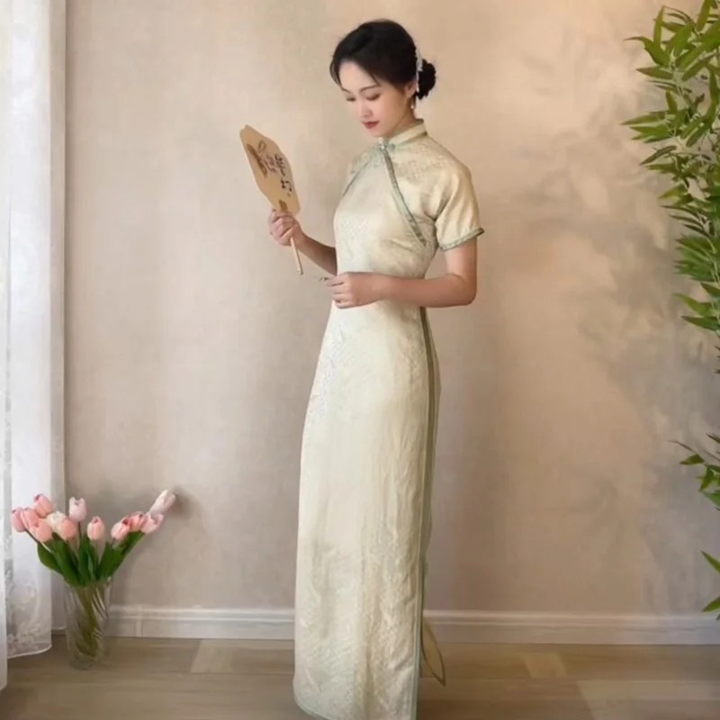 

Платье-ципао ручной работы с цветным принтом карпов кои, длинное, цельное, с дизайном на талии, для повседневной носки