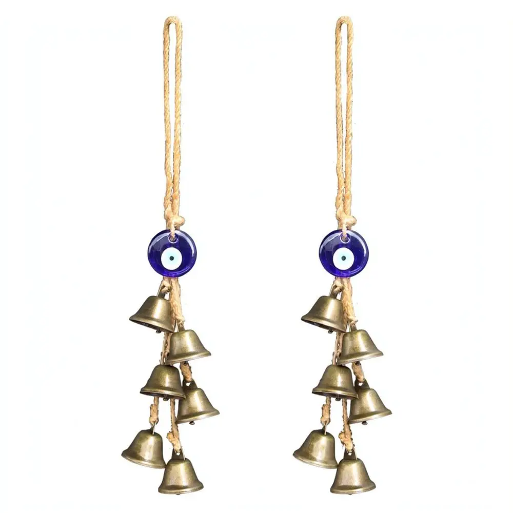 Vintage Evil Eye Hanging Bell Hemp Rope Wind Chime Ornament For Garden Patio Home Decoration Metal Artistic Pendant