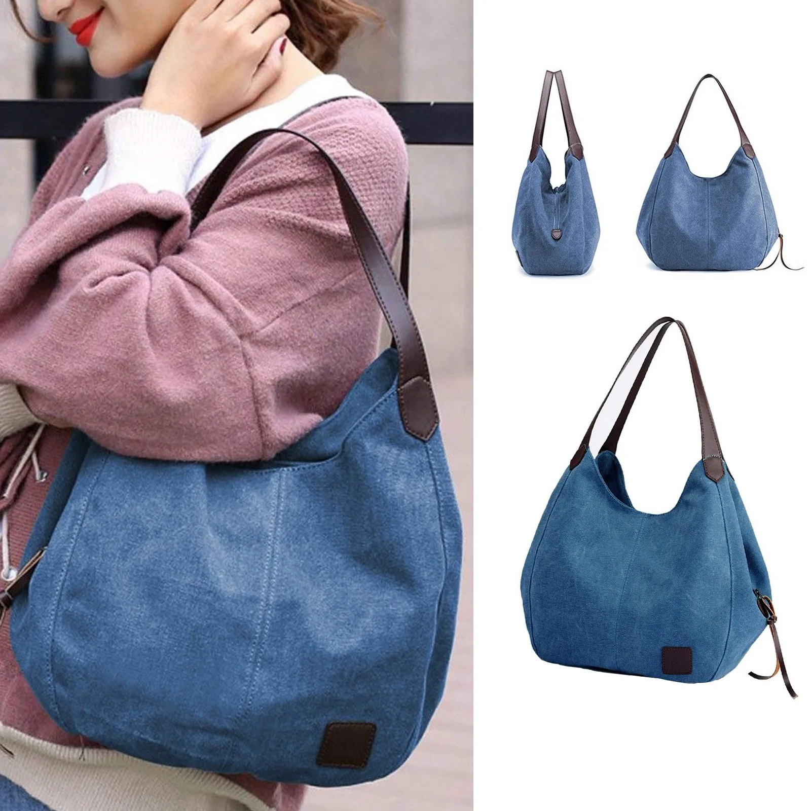 Fashion Women\'s Multi-Pocket Cotton Canvas Handbag Shoulder Bag Totes Purse,Messenger Bag Handbag Messenger Bag Purse 31x30x16cm