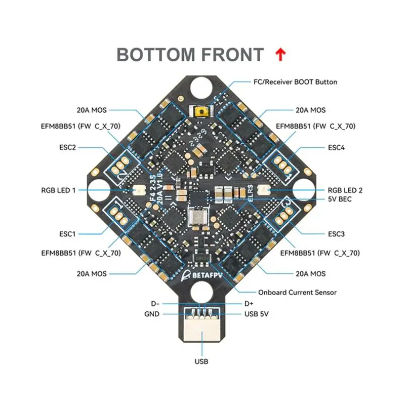 BETAFPV F4 2-3S 20A AIO Flight Controller V1 For HD VTX HX115 SE Toothpick for Pavo Pico Brushless BWhoop Drones 26mmX26mm