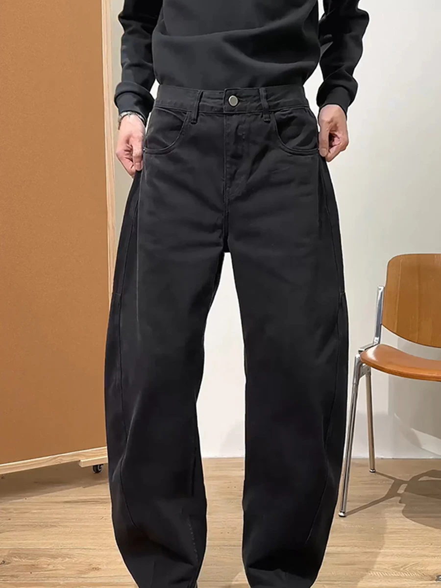 

Black Workwear Knife Men's Jeans American High Street Cool Wide Leg Loose Elastic Flared Straight Leg Pants