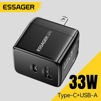 Essager 33W USB Type C GaN Charger For iPhone 16 15 14 Pro Max Xiaomi PD Fast Charging Charger For iPad Macbook Samsung Laptop