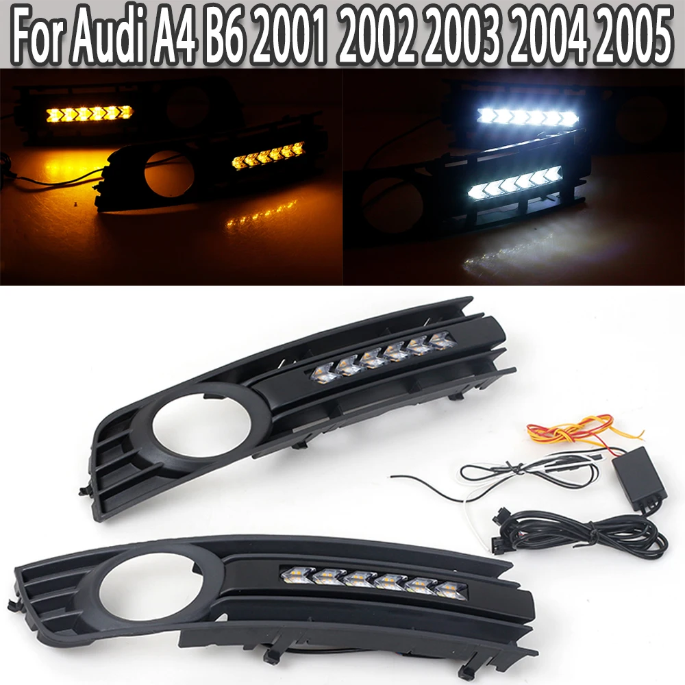 Pop LED Fog Light Grill Front Bumper Center Lower Grille Cover Grilles Daytime Running Lamp For Audi A4 B6 2001-2005