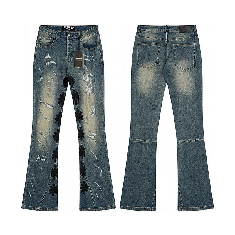 

LOSTSHDWS 2025 New INS High Street Casual Men's Fashion Slightly Flared Denim Pants with Distressed Holes