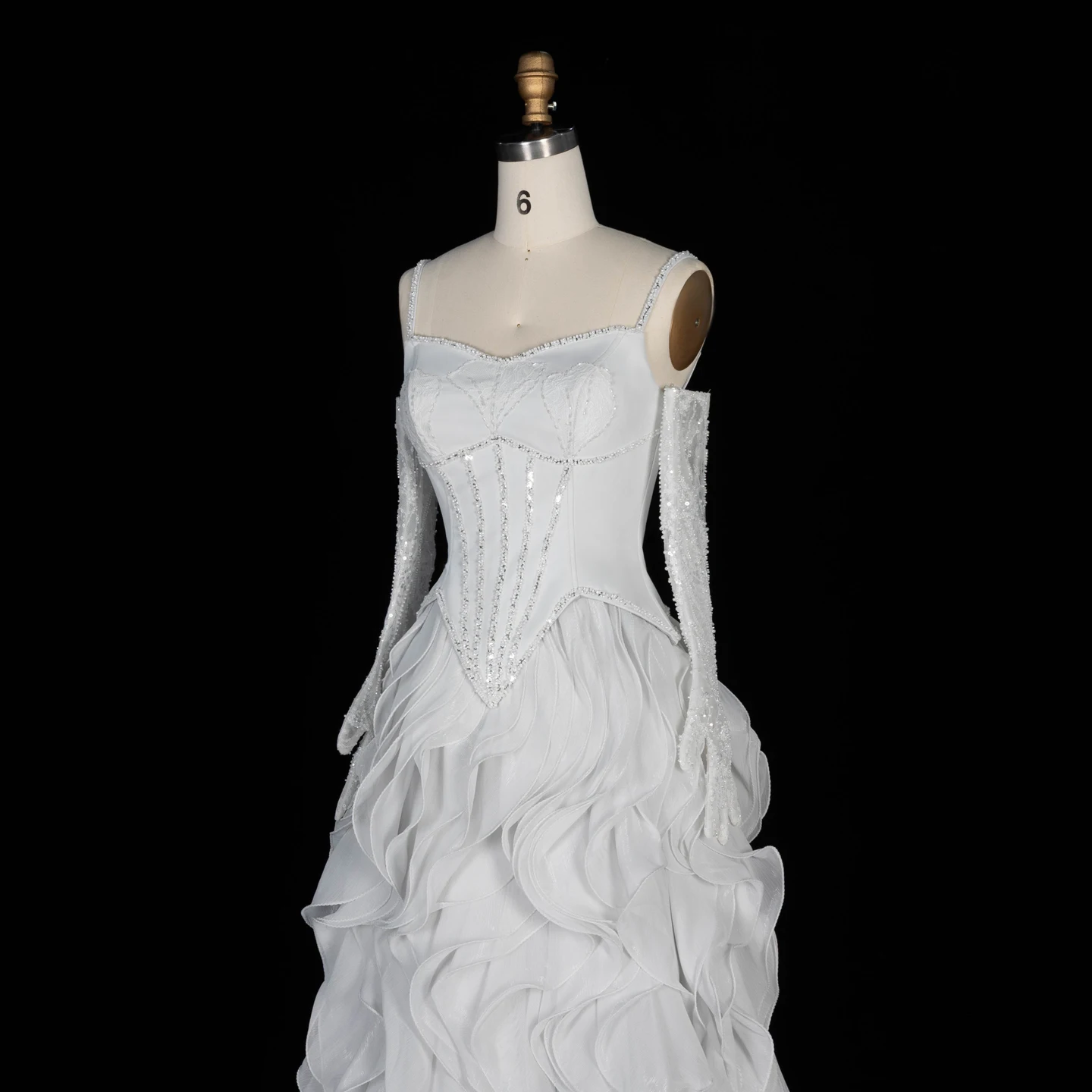 Sharon Said Luxuriöses graues Abendkleid mit Spaghettiträgern, Korsett-Oberteil, gerüschtem Chiffon, für formelle Anlässe, Partykleider SS672, maßgeschneidert – Detail 9