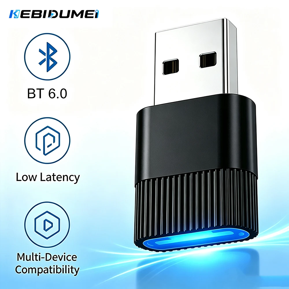 KEBIDUMEI Bluetooth 6.0 USB Adapter Wireless Dongle For Laptop PC Mouse Headphones Keyboard Speaker Audio Transmitter