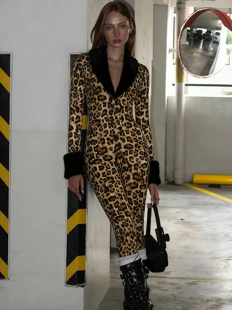 

Weird Puss пушистые комбинезоны с леопардовым принтом женские сексуальные модные обтягивающие комбинезоны с глубоким вырезом и длинными рукавами с высокой талией в полуночном стиле