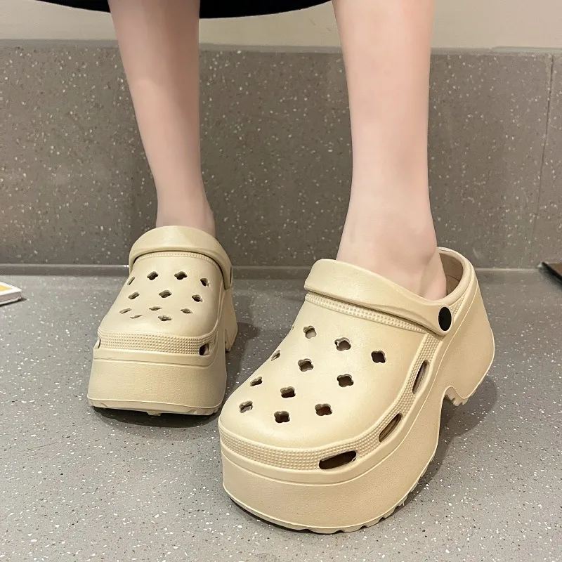 Slippers Women Clogs 9CM Non-Slip Platform Sandals EVA Slippers Beach Outdoor Slides Comfortable Height Increasing Hole Shoes