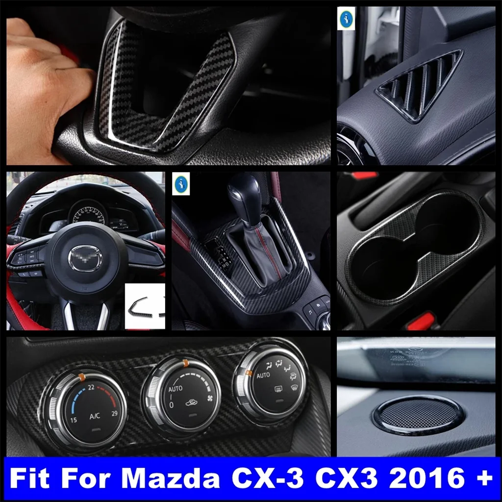 

Carbon Fiber Steering Wheel / Gear Box / Water Cup Holder Cover Trim Fit For Mazda CX-3 CX3 2016 - 2021 Car Interior Accessories