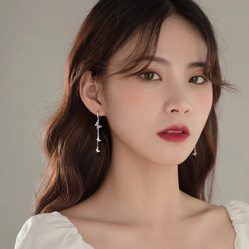 925 Silver Minimalist Diamond Effect Butterfly Hoop Earrings For Women Unisex Party Jewelry Gift