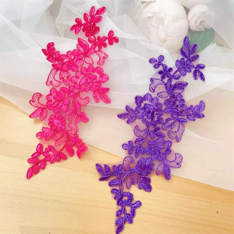 10 uds/5 pares de flores espejadas de encaje con borde. Vestido de novia zapatos de boda tocado accesorios de costura DIY. Calcomanía bordada