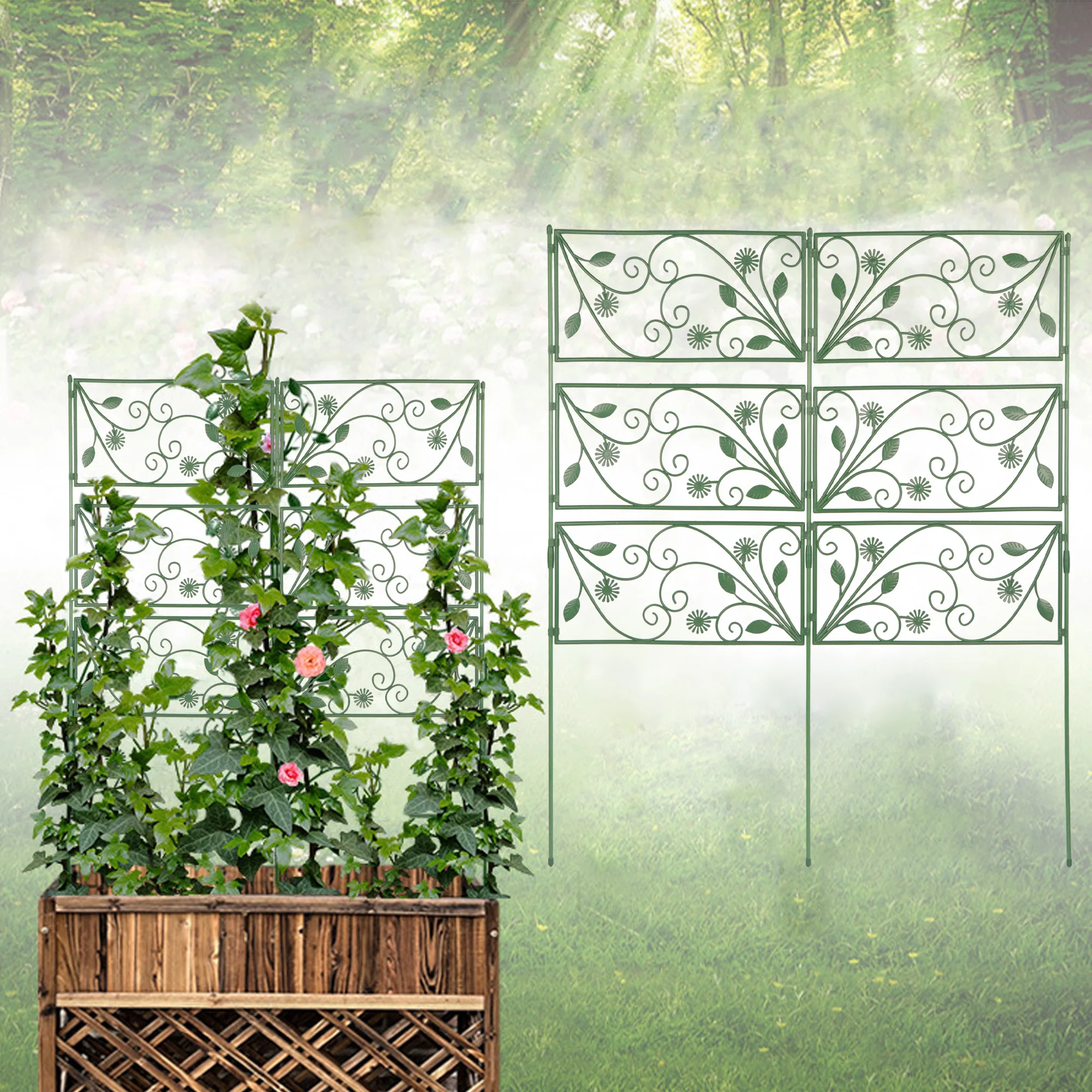 Garden Trellis Decorative, Outdoor  Green Plant Support Yard Corner Décor for Climbing Plant Flower